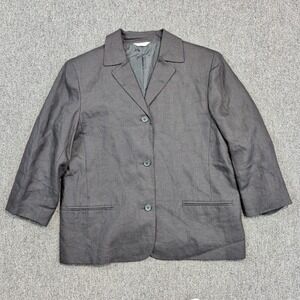 Irish Linen 90s Minimalist Blazer Large Charcoal Grey 100% Linen Quiet Luxury